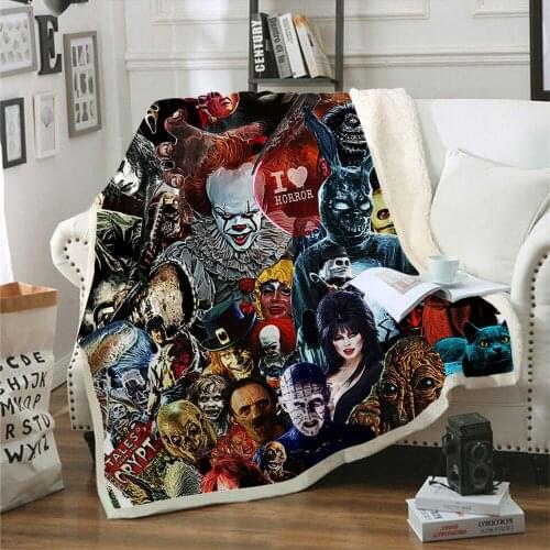 3D Horror Movie Blanket Sherpa Fleece Bedspread Blanket Vintage Bedding Square Picnic Wool Soft Blanket