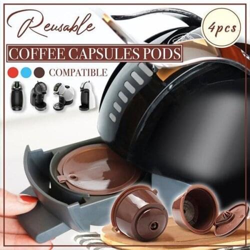 4PCS Refillable Coffee Capsules for DOLCE GUSTO Coffee Pods Reusable Coffee Filter Plastic with Spoon Brush High Quality
