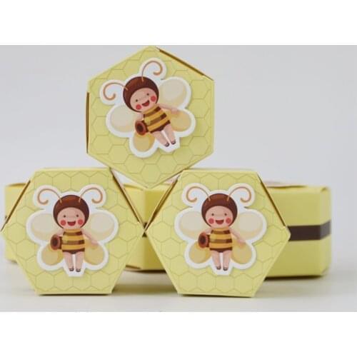 50PCS/LOT Little bee design Hexagon wedding Party Paper Candy Box for Baby Shower Gift Boxes Birthday Party Decor Kids Favors