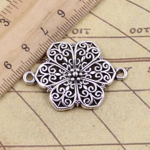 10pcs Charms Flower Link Connector 40x28mm Antique Bronze Silver Color Pendants Making DIY Handmade Tibetan Finding Jewelry