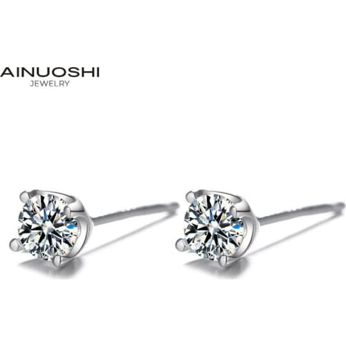 AINUOSHI Round Cut SONA Diamond Simple Stud Earrings For Women 925 Silver Fashion Jewelry Gift