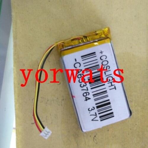 New Hot A Rechargeable Li-ion Cell 3.7V polymer lithium battery 633764 3 three wires plug 1.25 mobile power DIY movie player