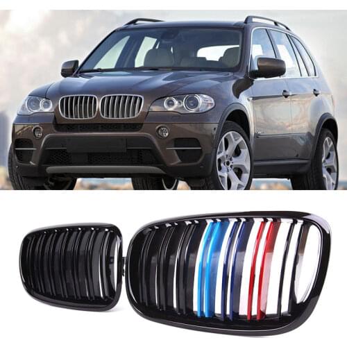 Car Kidney Grill Gloss Black M Racing Double Line Grille For BMW E70 E71 E72 X5 X6 2007-2014 Car Tuning Front Grills Accessories