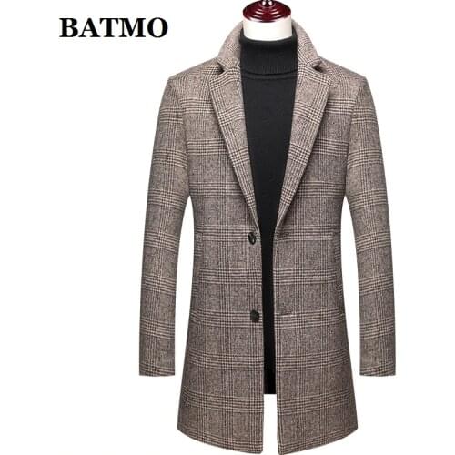 BATMO 2020 new arrival autumn&winter high quality wool plaid casual trench coat men,mens wool coat,plus-size M-4XL H829