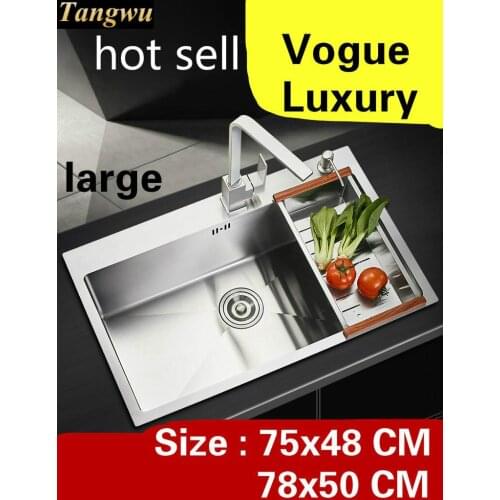 Free shipping Apartment kitchen manual sink single trough vogue do the dishes 304 stainless steel hot sell large 75x48/78x50 CM