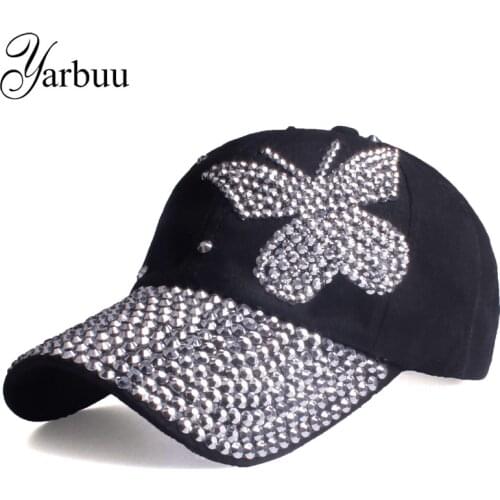 [YARBUU]Beauty caps new design popular women rhinestone denim baseball cap fashion brand woman jean crystal hip hop snapback hat