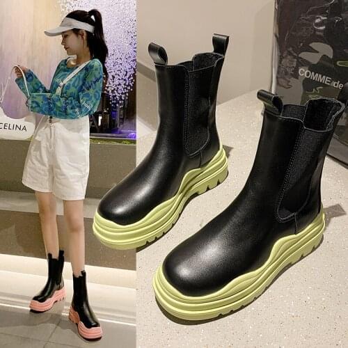 Chelsea Boots Street Style Elastic Belt High-heeled Boots Spring and Autumn New Thick-soled Increased Nude Boots
