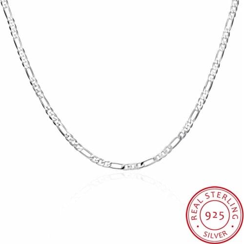 8 Sizes Available Real 925 Sterling Silver 4mm Figaro Chain Necklace Womens Mens Kids 40/45/50/60/75cm Jewelry Kolye Collares
