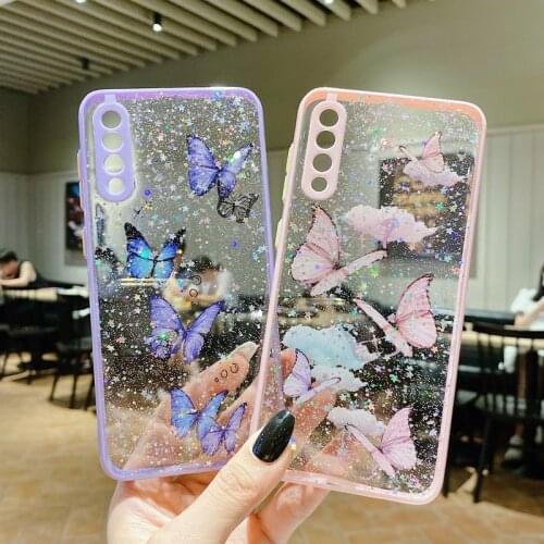 Glitter Butterfly Clear Epoxy Soft Case Cover For Samsung Galaxy A72 A52 A32 5G Case For S21 S20 FE A51 A71 Case