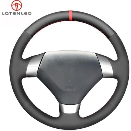 LQTENLEO Black Genuine Leather Suede Steering Wheel Cover For Honda Accord Coupe 7 Accord Euro 20003-2007 Acura TSX (3-Spoke)
