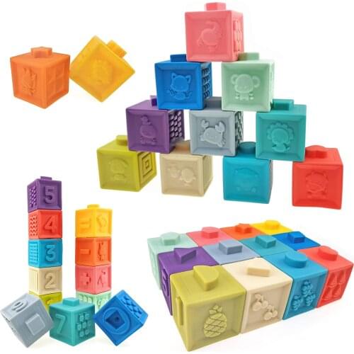 Baby Soft Toys Sensory Silicone Educational Building Blocks 3D Hanging Ball Babies Rubber Teether Squeeze Bath Toys For Toddlers