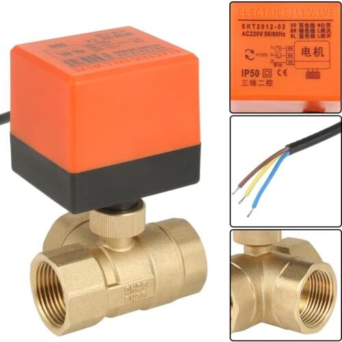 Solenoid valve AC 220V Brass Electric Motorized Ball Valve 3 Way 3 Wire T-type 1.6pa Thread DN25 G1" 3 Way valvula for water air