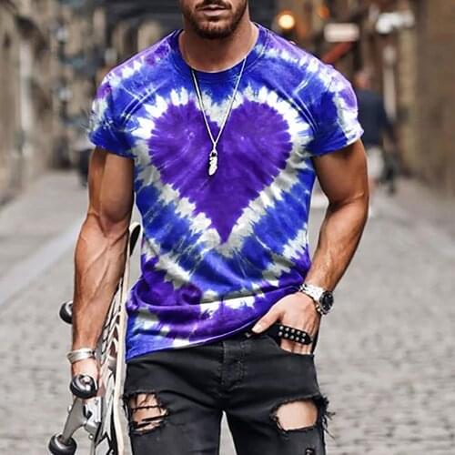 40# Tie-dye Mens Tops Vintage Printed T-shirt Casual Short Sleeve Folk-custom Harajuku Geometric Graffiti T-shirts Tee Femme