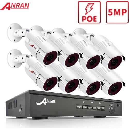 5MP PoE Surveillance Camera System 1920P Video Security System Camera Outdoor Night Vision Camera 8 CH CCTV NVR Kit ANRAN