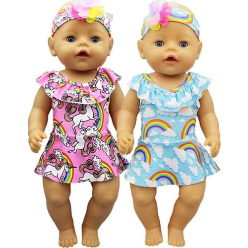 Swim Suit+Hairbrand Fit 17 inch 43cm Doll Clothes Born Baby Suit For Baby Birthday Festival Gift