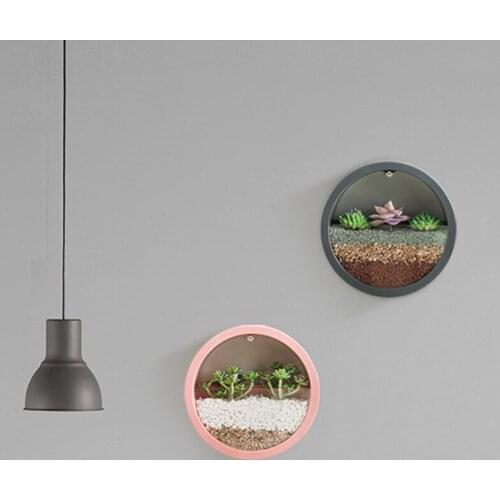 Round Iron Wall Vase Home Living Room Restaurant Hanging Basket Flower Pot Wall Decor Succulent Plant Planters Art Glass Vases