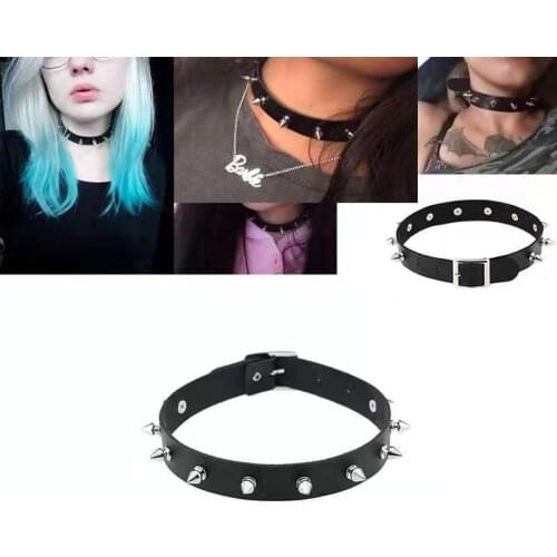 European and American trend punk rock Gothic PU leather heart-shaped round studs rivet collar rivet necklace necklace jewelry