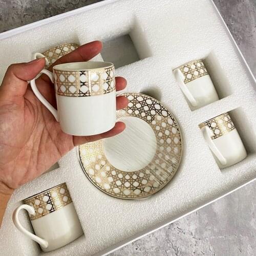 Espresso Mugs 80ml Set of 6 Ceramic Espresso Cups Set With Saucers Insulated Tea Coffee Mugs s Dishwasher Safe