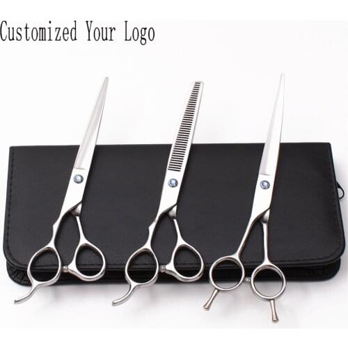 Left-Hand 7" JP Stainless Customize Logo Dog Grooming Scissors Straight Shears Thinning Shears Curved Shears Pet Scissors C3006
