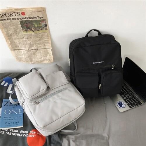 Harajuku Solid Color Fashion Mens Backpack Multi-pocket School Bags For Boys Nylon Waterproof Travel School Backpack