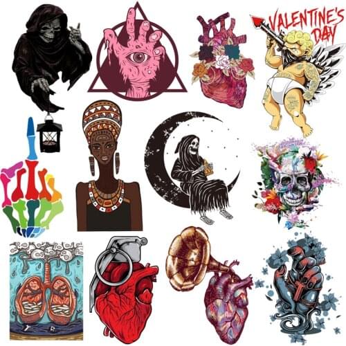Punk Skull Patches On Clothes Heart Rock Stickers Heat Transfers Iron-On Transfers for Clothing Coats DIY Applique For Clothes