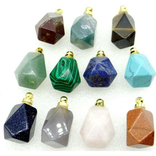 Natural Stone Quartz crystal agates lapis Perfume Bottle Pendants For Jewelry Making Necklace for Man woman 6pcs 2020 hot selle