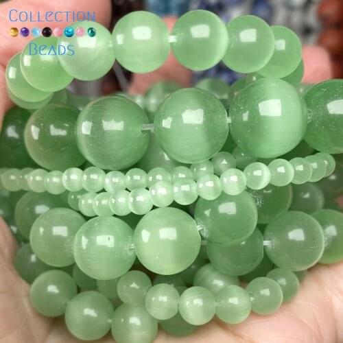 Natural Green Cat Eye Stone 6/8/10/12 MM Loose Round Beads For Jewelry Making DIY Bracelets Accessories Wholesale 15"