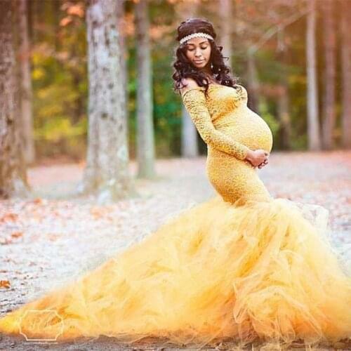 New Long Sleeve Maternity Gown Lace Maxi Dress Pregnant Women Photography Pregnancy Dress Maternity Dresses for Photo Shoot Prop