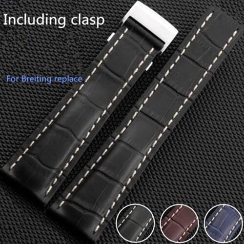New 22mm24mm For Breitling Handmade Watch Strap Band Cowhide Leather Bamboo Pattern + Fold Clasp + Tool Watchband