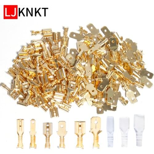 200Pcs Crimp Terminal Connector Gold Brass 2.8/4.8/6.3mm Female Male Car Speaker Electric Spade plug Wire Connectors Set sheath