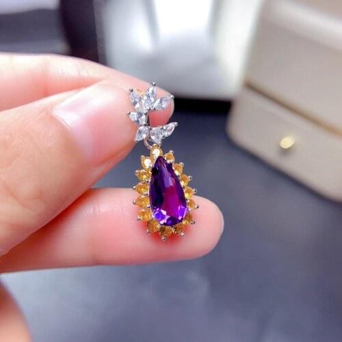 Natural Amethyst Necklace,S925 Silver Amethyst Pendant Long Crystal Necklace Long Necklace, Crystal Pendant Necklace, Boho Neckl