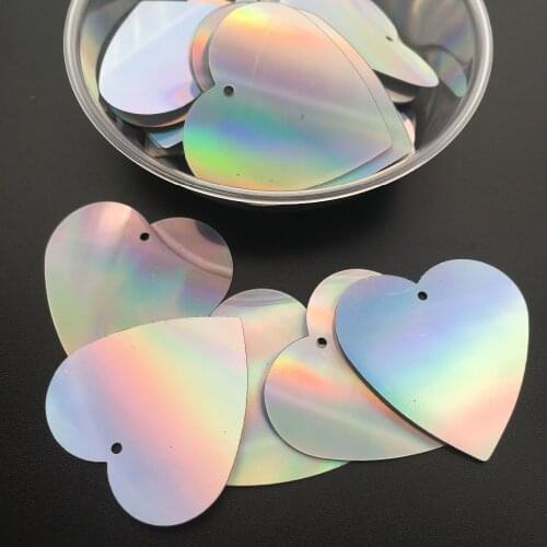 30g 110pcs 33mm Flat Heart Shape Loose Sequin Paillette Sewing,Wedding Craft,Women Kids DIY Garment Accessory Plain Silver