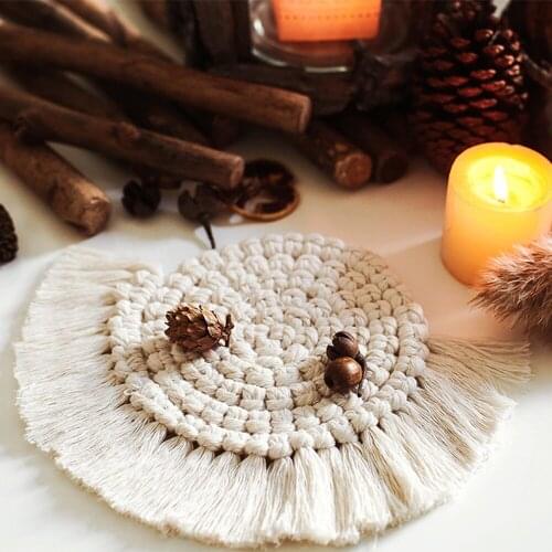 Nordic Style Macrame Table Cup Mat Coasters Cotton Braid Placemat Thermal Insulation Coaster Placemats For Dining Table Decor