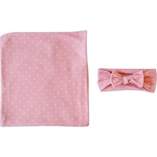 Newborn Receiving Blanket Bowknot Headband Set Baby Infant Cotton Sleeping Bag Swaddle Wrap Hairband Photography Props