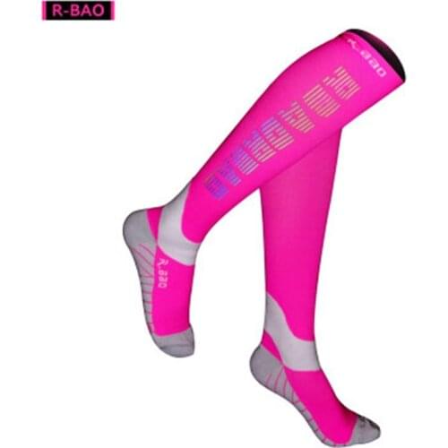 R-BAO 1 Pair High Quality Professional Cycling Socks Men Marathon Sports Night Reflective Running Sock Long Compression Socks
