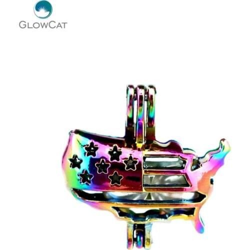 C449 5pcs/lot COLORS Multicolor American Flag Cage Pendant Pearl Locket Fairytale Party Essential Oil Diffuser