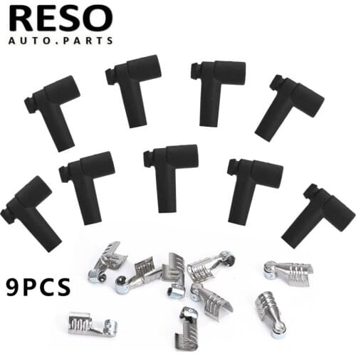 RESO--Universal Hei Style Distributor End Spark Plug Wire Rubber Boots & Stainless Steel Ends 9 pcs / set