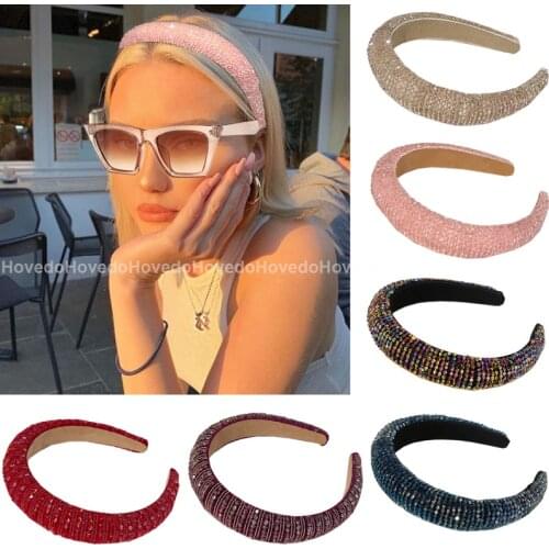 Luxury Bejeweled Padded Headbands Fashion Rhinestones Sponge Hairbands for Women Sparkly Novelty Hair Hoop Hair Accessories