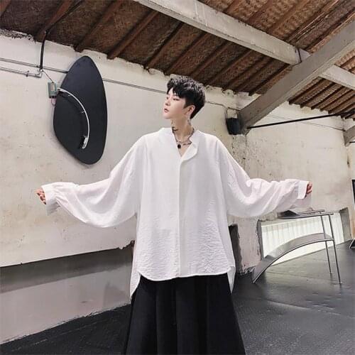 Mens shirt Spring style loose shirt long sleeve shirt Hairstylist young mens and womens shirts loose shirt white shirt man