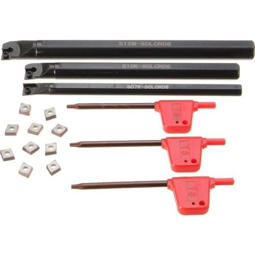 S07K-SCLCR06+S10K-SCLCR06+S12M-SCLCR06 Lathe Holder Turning Tool Boring Bar 7/10/12mm + 10Pcs CCMT0602 Inserts