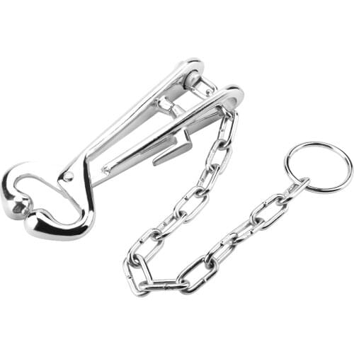 Silver Stainless Steel Cow Nose Ring Pliers Bull Cattle Bovine Clip With Chain Pulling Tool