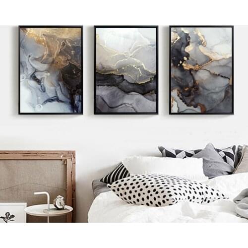 Nordic Grey Golden Fluid Art Marble Texture Abstract Wall Art Canvas Poster And Print For Modern Home Living Room Decoration