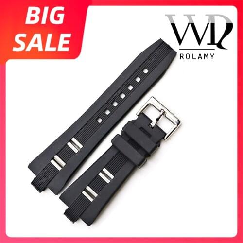 Rolamy 26x9mm New Hot Top Quality Black Waterproof Silicone Rubber Black Replacement Watch Band Watch Strap Belt For Bvlgari