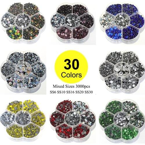 3000pcs/Lot Mixed Sizes Crystal AB DMC Hot Fix Stones Glass стразы DMC Hotfix Rhinestones Iron On Stones For Wedding Dress B2022