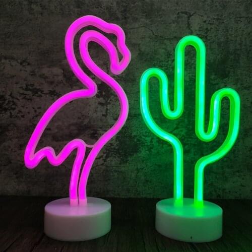 LED Neon Sign Light Holiday Flamingo Night Light Xmas Party Wedding Decoration Home Gift Cactus USB Battery Operation Neon Lamp