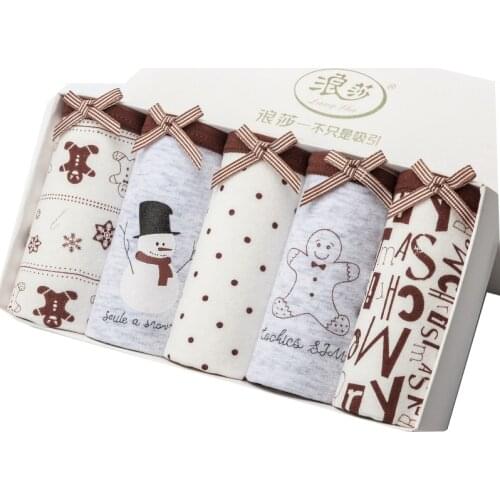 LANGSHA New Womens Panties Sexy Cotton Briefs Lovely Printed Lady Underwear Seamless Panty Girls Cute Bow Underpants 5Pcs/lot