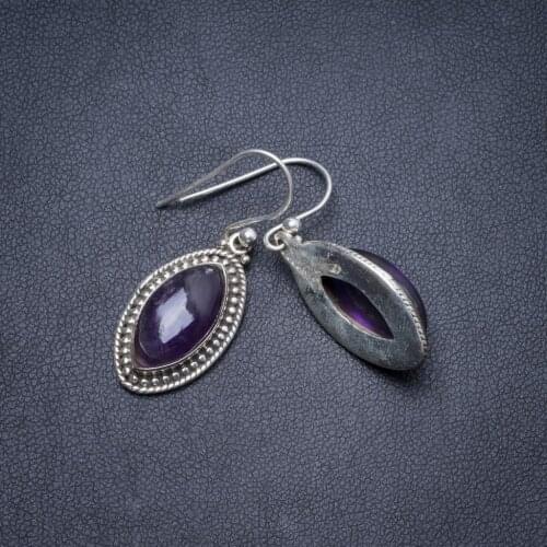 Natural Amethyst Handmade Unique 925 Sterling Silver Earrings 1.25" Y2532