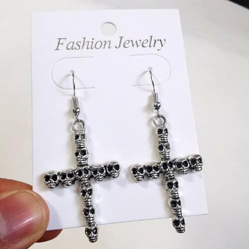 Vintage Skull Cross Drop Dangle Earrings For Women Fashion Geometric Statement Jewelry Goth Punk Gothic Accessories Wholesale