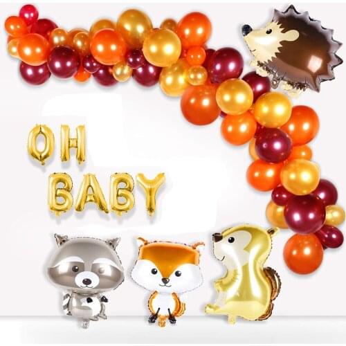 67pcs/set ohbaby birthday balloons Birthday Party Decoration squirrel sloth Hedgehog fox autumn forest animal theme balloons