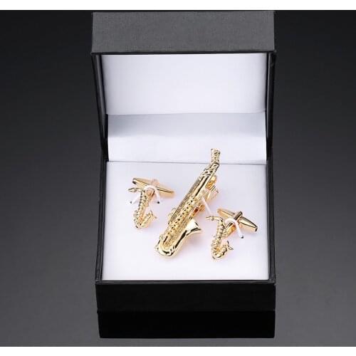 The high-end brand Cufflinks Tie Clip Mens Suit shirt Cufflinks tie clip Sax gold cufflinks, classic high-end gift set